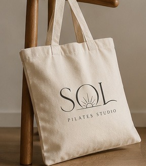 Sol Pilates branded canvas tote bag